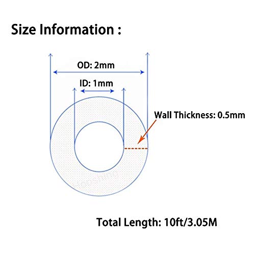 Hooshing Silicone Tubing 1mm ID x 2mm OD 10 Ft Food Grade Flexible Pure Silicone Rubber Tubing Hose High Temp for Home Brewing Winemaking Pump Transfer - size: 1mm ID x 2mm OD, style: 10 Ft/3.05M
