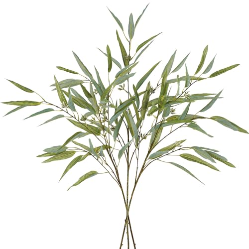 Melorca&Guilla Artificial Plants,3PCS 39" Green Fake Eucalyptus Stems,Faux Branches for Vase,Greenery Stems Artificial Branches for Shop Garden Office Home Décor (3, Green Eucalyptus)