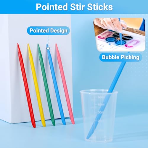 Gartful Resin Mixing Cups and Sticks, 110 Packs Epoxy Measuring Cups Kit - 60PCS 100ml Disposable Graduated Cups, 50PCS Pointed Stir Sticks for Mixing Paint, Stain, Epoxy, Resin - color: Clear cups+point stick, size: 50ml