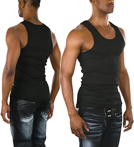 ToBeInStyle Men's Slim Fit Cotton Blend Solid Color Scoop Neck Tank Tops - color: 3-pack: Black, size: Large