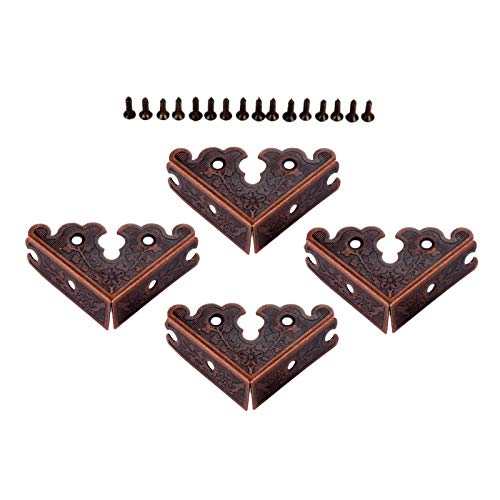 dophee 4Pcs Decorative Corner Protectors, Retro Style Edge Safety Guards Covers for Picture Frame Album Jewelry Box Gift Box Wooden Case Chest Tables Cabinet Furniture, 1.34"x1.34"-Red Copper - color: Red Copper