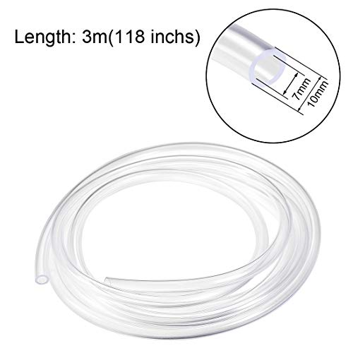 uxcell PVC Hose Tube, 7mm(0.27") ID x 10mm(0.39") OD 3 Meter 9.8ft Clear Vinyl Tubing, Plastic Flexible Water Pipe - size: 7x10mm