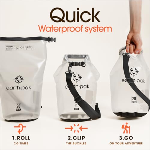 Earth Pak Waterproof Dry Bag - Roll Top Waterproof Backpack Sack Keeps Gear Dry for Kayak with Waterproof Phone Case - color: Clear, size: 5L