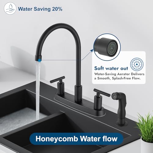 Kitchen Faucet, High Arc 360° Swivel Spout, 2-Handle 8 Inch Centerset Kitchen Sink Faucet with Side Sprayer, 3 or 4 Hole Kitchen Faucet for RV, Utility & Laundry Sink, Matte Black - color: Matte Black