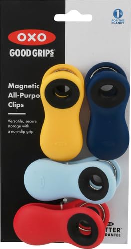 OXO All Purpose Magnetic Clips, 1 EA (Pack of 2) - color: Navy Blue/Yellow/Red & Light Blue, size: 4 Piece All-Purpose Set (Pack of 2)