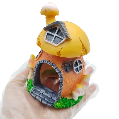 Resin Mushroom House for Aquariums, Fairy Garden Fish Tank Cave, Christmas Decorative Landscape Shelter for Turtles, Frogs, Fish, and Shrimp, Easy to Clean