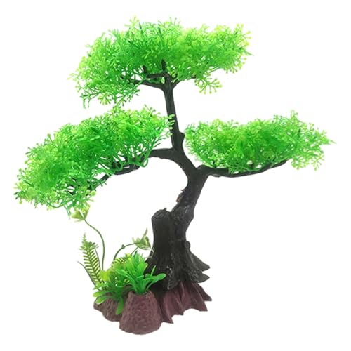 Aquarium Artificial Plants Decor, Cherry Blossom Tree with Grass Set, Pink Plastic, 9.44x3.54x2.75 Inches, for Nature Underwater Landscape (Green) - color: Green