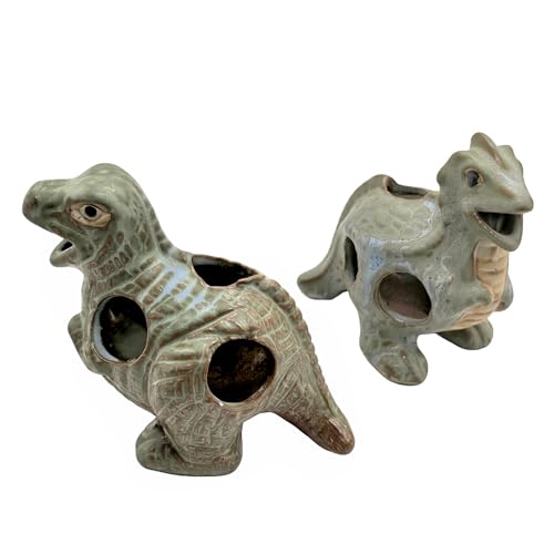 M2cbridge Aquarium Ceramic Cave Rock for Betta Shrimp Cichlid Fish Hideout Decor (T-Rex 2pcs) - color: T-rex 2pcs
