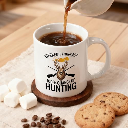 Chance Of Hunting Double-Sided Ceramic Mug, Funny Moose Mug for Hunter, Coffee Cup for Hunt Lover, Birthday Retirement Gifts for Family Friend Dad Grandpa Uncle, Hunting Gifts for Adventurer - color: White31