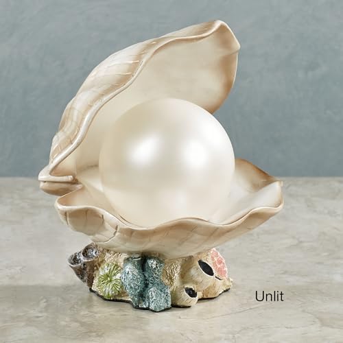 Clamshell Pearl Accent Lamp Night Light Ivory - Handcrafted Resin Clam - Coastal Style Lighting - Nautical Theme - Ocean Nightlight Bulb Included with Beach Shell Decoration - 7 Inches High