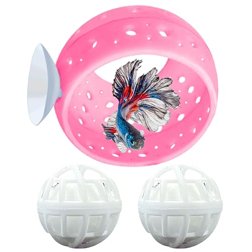 Betta Hideout Resting Spot with Filter Ball, Betta Fish Hides and Nitrifying Balls, Hammock Float Aquarium Accessories, Aquatic Tunnel with Suction Cups, Fish Tank Decorations, Aquarium Decor (Pink) - color: Pink