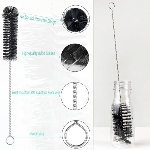 6 Pcs Straw Cleaner Brush Set, 12 Inch Long Pipe Tube Bottle Brushes for Narrow Neck Bottles, Hummingbird Feeders, Coffee Maker, Glass Cups - Includes Detachable Keyring