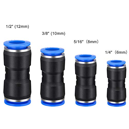 Honoson 40 Pieces Straight Push Connectors, Push To Connect Fittings Quick Release Pneumatic Connectors Air Line Fittings Connect Air Hose Fittings, 2 Way