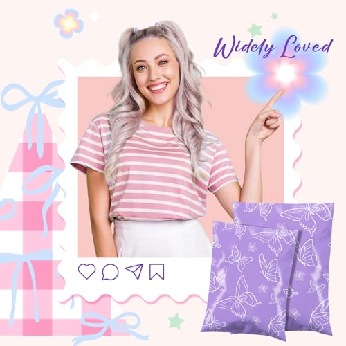 Metronic Poly Mailers 14.5x19 Inch 500pc Shipping Bags for Clothes,Self Adhesive Shipping Envelopes for Small Business,Waterproof Mailers Poly Bags for Shipping,Packaging Mailing Bags Purple Butterfly - color: Purple Butterfly, size: 14.5x19 500pc（A Box）