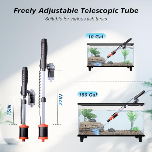 AKKEE Aquarium Vacuum Gravel Cleaner Handle Control, 8 in 1 Multifunctional 36W Electric Fish Tank Cleaner Vacuum for Automatic Water Change, Wash Sand, Water Circulation and Timed Off，Orange
