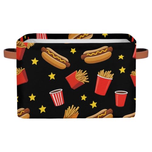 Storage Basket Hot Dog Fries Storage Bins with Handles Polyester Storage Boxes Collapsible Nursery Baskets for Bathroom Living Room,2 Pack - size: 2 Pack