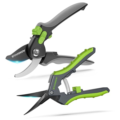 Gardening Scissors, Sharp Plant Trimming Scissors for Precise Cuts, Stainless Steel Pruning Shears Bonsai Clippers, 8.5" Bypass Garden Clippers and 6.5" Curved Garden Shears 2 Pack - style: 6.5" Curved & 8.5" Bypass