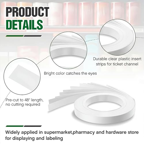 Frienda 100 Pcs Decorative Gondola Shelving Vinyl Insert Strips Pre Cut 48" x 1.25" C Channel Decorative Shelf Insert Strips for Retail Store Supermarkets Grocery Gondola Decoration (White) - color: White
