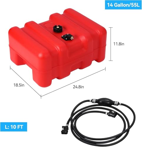 Portable Boat Fuel Gas Tank, 14.5 Gallon/55L Outboard Marine Boat Tank with Transfer Hose & Gauge for Outboard Engine, Yacht, Fishing Boat - size: 12 Gal