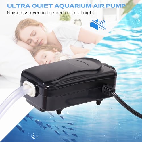 Dual Outlet Aquarium Air Pump Kit – Includes 2 Sponge Filters, Air Stones, Check Valves & Tubing - size: 5-150 Gallon