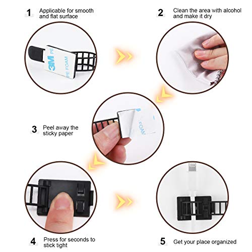 Adhesive Cable Management Clips, 50Pcs Adjustable Nylon Cable Strap Ties Wire Clips Clamps Organizer with Strong Adhesive Tape, Extra Screw & Hole for Strong Fixation Home Office - 3.55 Inch Black - color: Black, size: L-50pcs
