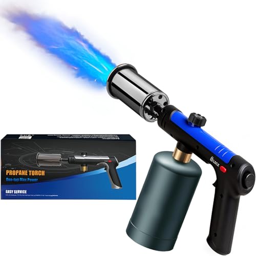 Powerful Propane Torch Gun, Kitchen Torch With Adjustable Flame, Flamethrower Blow Torch for BBQ, Campfire, Searing Steak, Camping (Propane Tank Not Included)-Blue - color: Blue