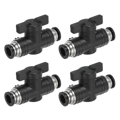 PATIKIL 8mm (3/10") Push to Connect Fittings Ball Valve, 4 Pcs 0-60 Degree BUC Air Flow Control Valve Quick Straight Connectors Air Hose Fitting for Pneumatic System Pipeline, Black - size: 8mm (3/10")
