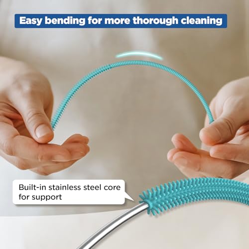 YOTIME Silicone Straw Cleaner Brush, 2Pcs Reusable Straw Brush Extra Long for Cleaning Tumbler with Handle and Glass Metal Smoothie Straws, Non-slip Handle Soft and Bendable, 6mm+9mm, Blue - color: Blue