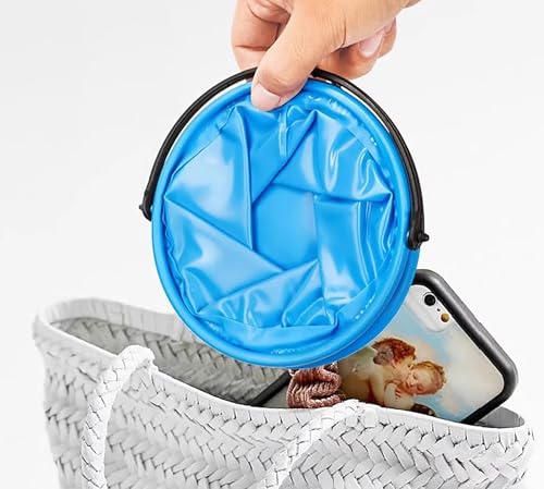Mini Foldable Buckets, 3 Pcs 3 Color 5.5 Inch x 4.7 Inch PU Small Buckets for Pack Small Fish and Shrimp, Play on The Beach (3)