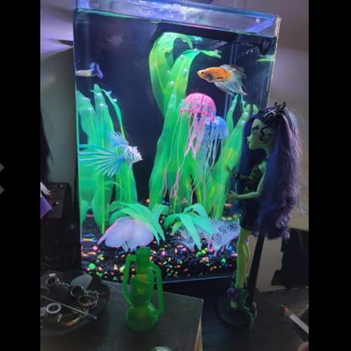 2Pcs Soft Silicone Aquarium Plants Glowing Kelp Fish Tank Plants Decor Artificial Aquarium Plant Decoration Simulation Artificial Water Grass for Fish Tank,Green,7inch - color: Green, size: 7inch