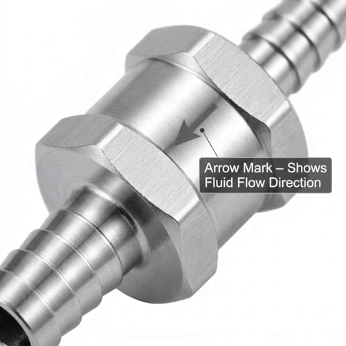 QWORK Aluminum Alloy Fuel Line Check Valves 1/4 5/16 3/8 1/2 Inch, 4 Pack One Way Non Return Valves for Gasoline Diesel Oil Water with High Pressure Resistance and Easy Installation Silver