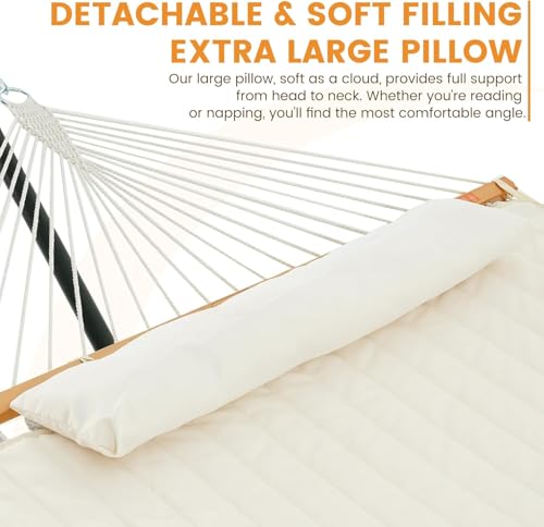 Lazy Daze Hammocks Rope Hammock with Pad, Spreader Bar, Carabiners, Tree Straps, Chains for Outside Patio- Max 450 Lbs, Cream