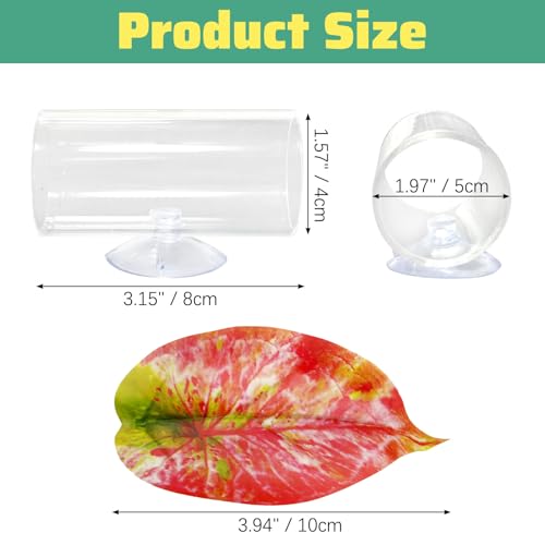 Hamiledyi 2 Pack Betta Tunnel Acrylic Betta Fsih Tube Tunnel with Suction Cups Betta Fish Toys Betta Leaf Pad Transparent Aquarium Decor for Small Fish Shrimp Guppy Resting Hiding (Pink Leaf)