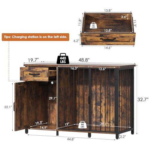 kepptory 55-75 Gallon Fish Tank Stand with Dog Crate, Multifunctional Aquarium Stand with Cabinet and Power Outlets for Larger Aquariums and Versatile Use (Brown) - color: Brown, size: 48.8"L x 19.7"W x 32.7"H