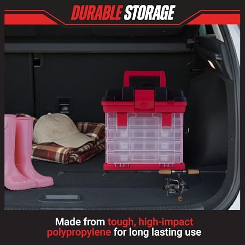 Portable Tool Box - Small Parts Organizer with Drawers and Customizable Compartments for Hardware, Fishing Tackle, Beads, or Crafts by Stalwart (Red)