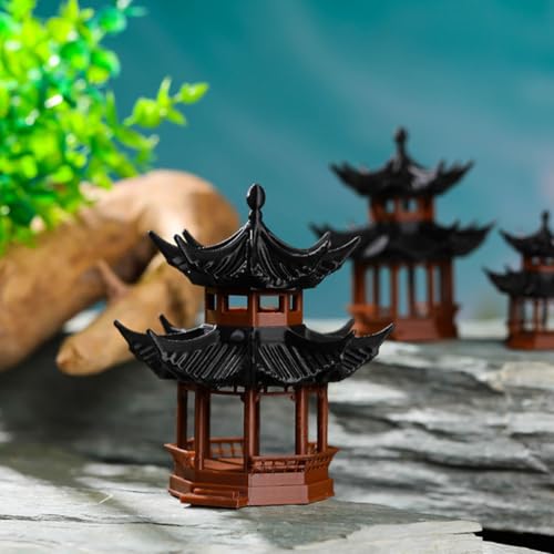 GANAZONO Mini Gazebo Ornament for Aquarium Decor 1.77 Inch Chinese Style Pavilion Figurine for Bonsai Miniature Garden Micro Landscape Fish Tank Decoration - size: 5.20X4.50X4.50CM