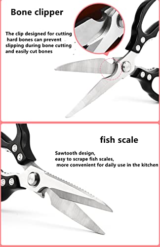 AWinjoy Heavy Duty Sharp Kitchen Scissors, Dishwasher Safe, Cooking Shears for Meat, Chicken, Fish, Poultry, Herb, Bread (Black) - color: Black