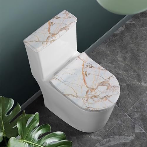 Toilet Tank Lid Cover Replacement Set of 2, Durable Toilet Covers Set with Elastic Bottom Fits Most Size Toilet Tanks & Lids Home Decoration, White Brown Marble - color: White Brown Marble