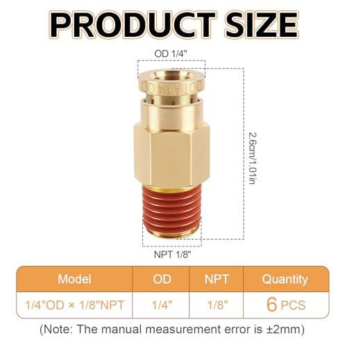 6PCS DOT Quick Push to Connect Brass Air Brake Fitting, Kalolary Brass Straight DOT Line Fittings 1/4"OD×1/8"NPT Thread Air Brake Line Fittings, Air Suspension Kit, Air Hose Repair Kit - size: Straight 1/4"OD ×1/8"NPT