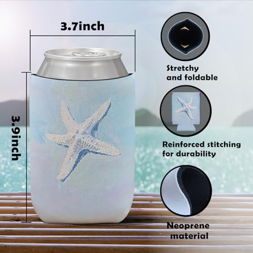 4 Pack Coastal Ocean Beach Reusable Neoprene Insulator Cup Sleeve for Cold and Hot Drinks, Coastal Beachy Seashell Starfish Can Drink Sleeves Cooler Sleeves Gifts for Women Teens - color: Coast Blue Pink-cup