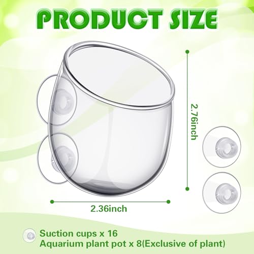8 Pcs Aquarium Plant Holder Pot Clear Glass Aquatic Plant Cup with Suction Cups Aquarium Fish Tank Pots for Aquaponic Cultivation Water Feature Decoration