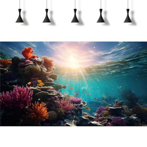 Deep Ocean Fish Tank Background Under The Sea Soft Coral Reef Aquarium Background Underwater Aquatic Plants Sunray Terrarium Backgrounds Deep Sea Floor Tropical Fish Tank Backgrounds Decors 24x12in - color: Undersea Purple, size: 24(W)x12(H)inches/ 60(W)*