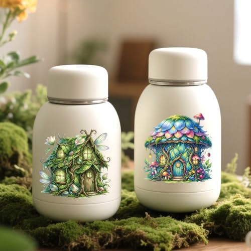Peacoblue 18 Sheets Rub on Transfers for Crafts, Fairy House and Tale House 3.6"x3.9" UV DTF Cup Wraps Waterproof Cold Transfers Stickers for Wood Glass Metal Cup Tumblers Mirrors Mugs Home Decor - style: Fairy House and Fairy Tale House