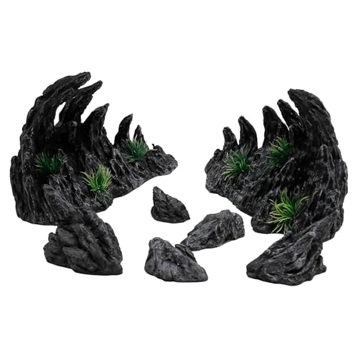 Large “Soul Valley” 7pcs Resin Aquarium Decor Set – Fish Tank Decorations, Imitation Stone Ornaments for 12-20 inch aquariums, Natural Rock Style Decor for Fresh/Saltwater Landscaping Aquariums