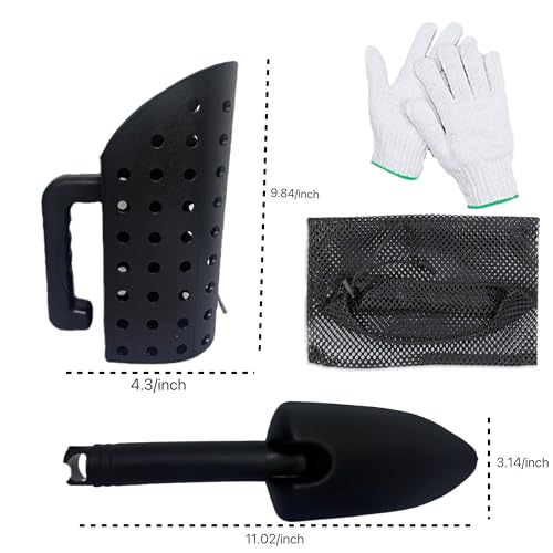 Metal Detector Accessories Kit – Sand Scoop & Metal Detector Shovel, Sand Sifter for Beach, Heavy-Duty Lightweight Tools-Come with Mesh Bag and Gloves