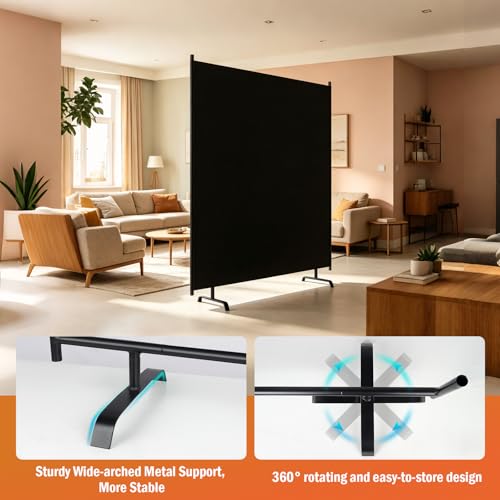 Room Divider Panel, 100% Blackout Privacy Screens with Wider Feet, 5 Ft Portable Room Partition for Room Separator, Room Divider Screen Partition Room Dividers Freestanding - size: 1 Panel 5FT W
