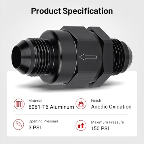 EVIL ENERGY 10AN Male Non Return One Way Inline Check Valve Fitting Aluminum Black - size: 10AN(7/8-14 UNF)