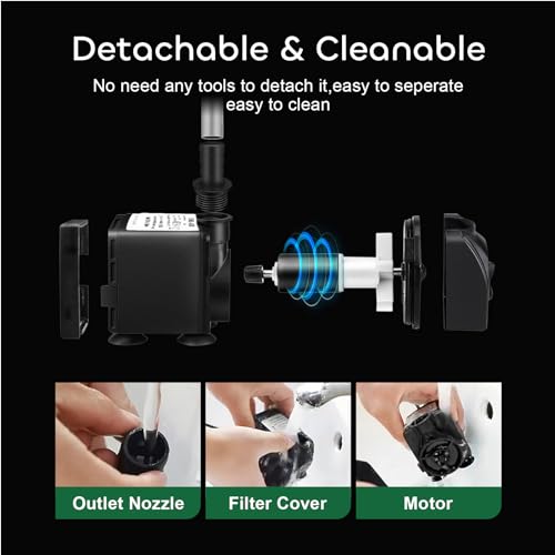 GROWNEER 550GPH Submersible Pump 30W Ultra Quiet Fountain Water Pump, 2000L/H, with 7.2ft High Lift, 3 Nozzles, 4.9 Feet Tubing for Aquarium, Fish Tank, Pond, Hydroponics, Statuary - size: 6.6x5.1in