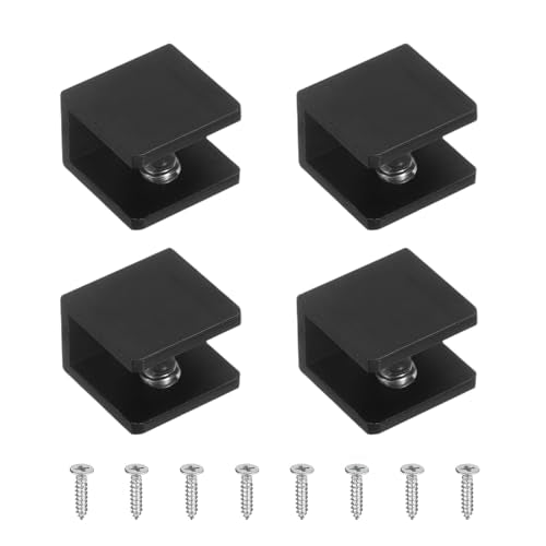 uxcell 4Pcs Glass Shelf Brackets, for 6-8mm Square Shape Glass Combination Fixing Mirror Bracket, Aluminum Alloy Clip Clamp with Screws for Glass/Wood Display Cabinet, Black - color: Black, size: 6-8mm