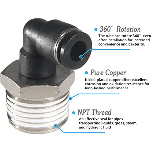 1/4 Air hose fittings, Air fittings Male Elbow 1/4 Inch Tube OD x 1/2 NPT Thread Push to Connect Fitting, PL-1/4-N4 (Pack of 10) (1/4-1/2) - size: OD 1/4 - NPT 1/2